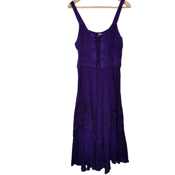 Purple Pagan Style Fairycore Free Size Boho Midi Dress - Picture 1 of 15